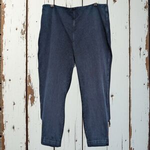 Lysse Knit Denim Cuffed Crop Capri Pants Ankle Zip Tinted Indigo Size XL